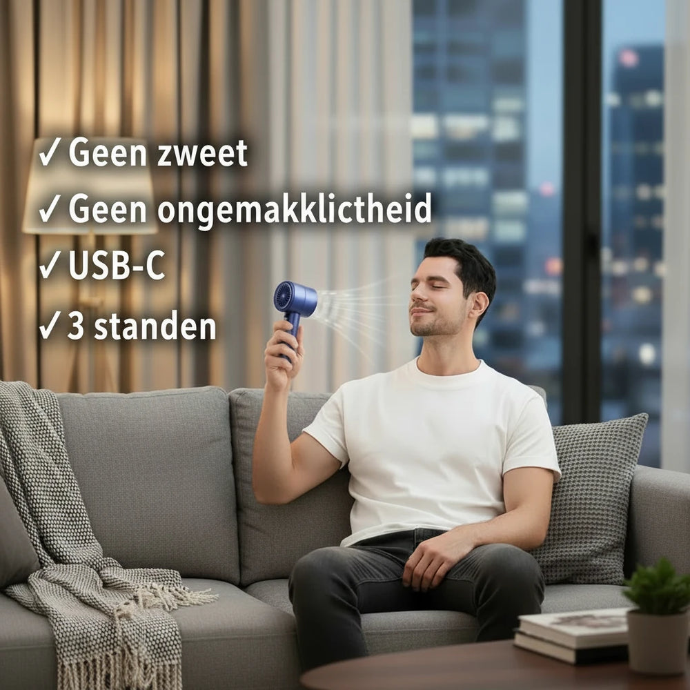 Sterke Fan bij de hand.

Geen zweet, geen ongemak, altijd verkoeling onderweg 
